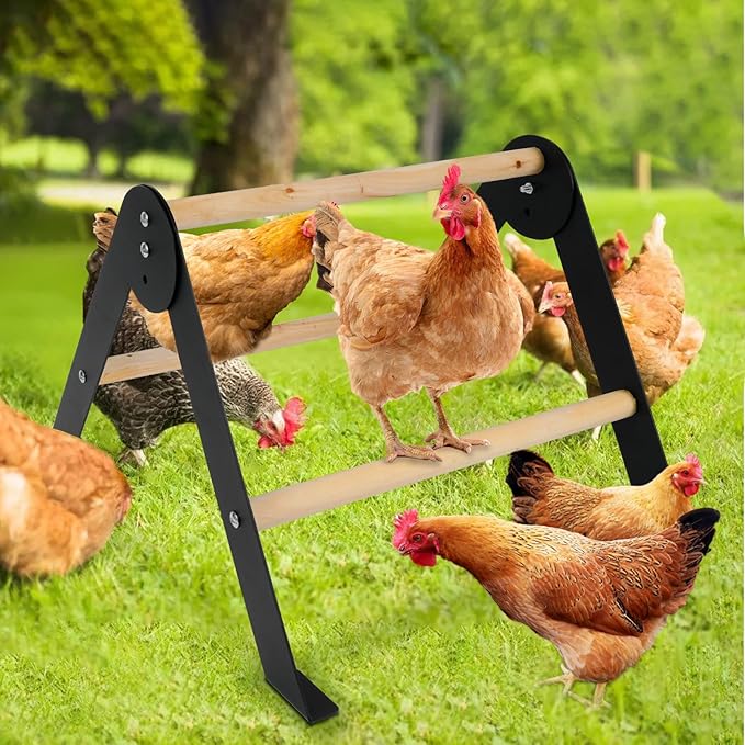 Wooden Chicken Roosting Perch, Metal and Wooden Training Hen Roosting Bars Stand for Coop Entertainment
