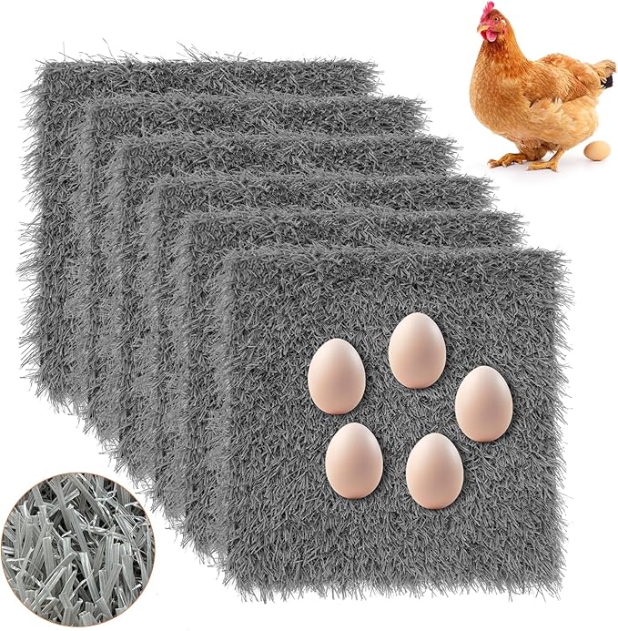 Hamiledyi Chicken Nesting Pads 6 Pcs Washable and Reusable Nesting Pads for Chicken Coop Artificial Grass Rug Carpet Synthetic Turf Mat Garden Lawn Bedding for Chicken Hen Small Pets(Grey, 12"x12")
