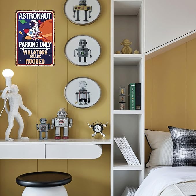 Astronaut Parking Only-Tin Signs Vintage Space Bedroom Decor for Boys,Funny Space Themed Decor Sign Space Themed Gifts for Boys,Space Them Bedroom Decor 8x12 Inches