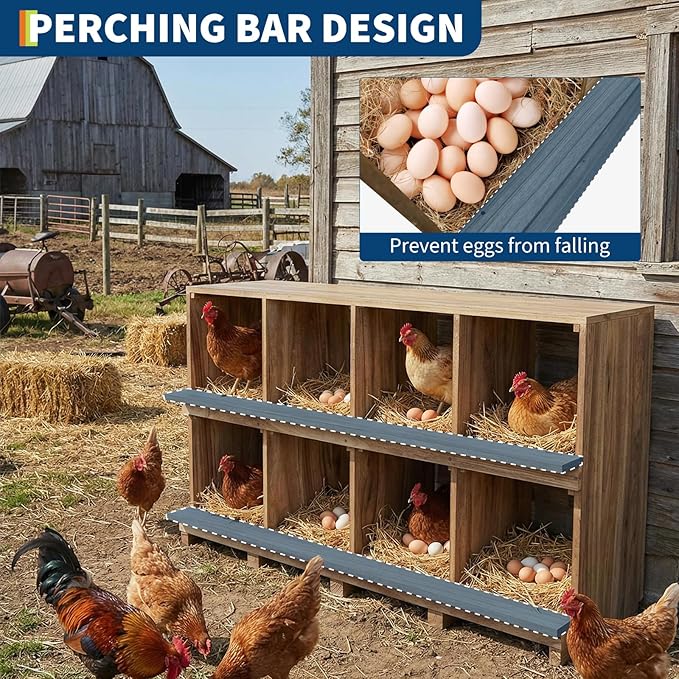 Garvee Nesting Boxes for Chickens, 8 Compartments Chicken Nesting Boxes for Chicken Coop, Wall Mount Wooden Nest Box for Chickens, Hens, Ducks, Backyard and Poultry Farms