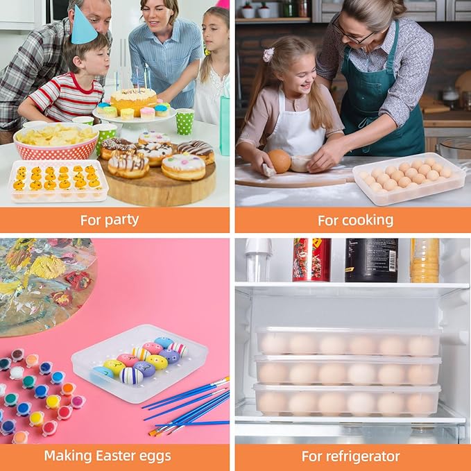 Deviled Egg Containers with Lid, (Set of 2), Stackable Deviled Egg Carrier for 48 Eggs, Clear Egg Holder for Fridge with Lid, Portable Plastic Deviled Egg Tray for Party, Easter Eggs Tray