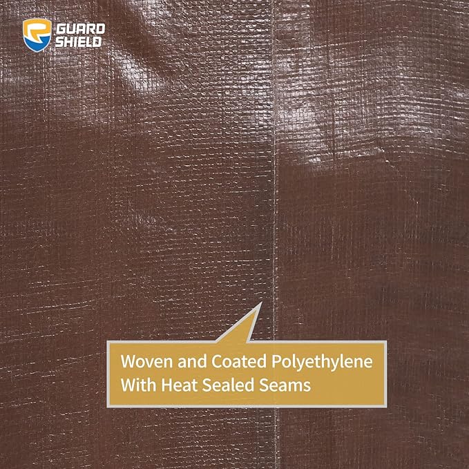 GUARD SHIELD Tarps Heavy Duty Waterproof 20x30 Feet Brown/Bright Silver Poly Tarp Cover Outdoor Thick UV Resistant Tarpaulin with Grommets 10mil
