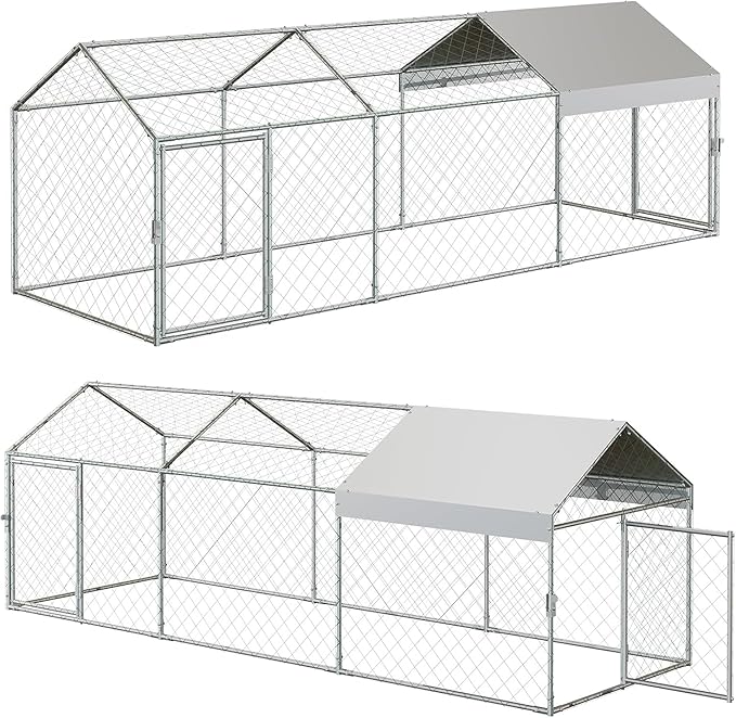 Large Metal Chicken Coop Run for 8-12 Chickens, Chicken Runs for Yard Run Hen House with Waterproof Anti-UV Cover, Portable Chicken, Coop for Outdoor Chicken Rabbit Duck, Silver, 120"×40"×40"