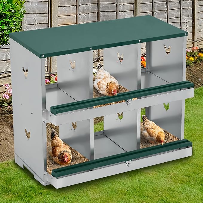 Garvee Nesting Boxes for Chickens, 3 Compartments Metal Chicken Nesting Box, Chicken Egg Laying Box with Large Vented Holes for Easy Egg Collection