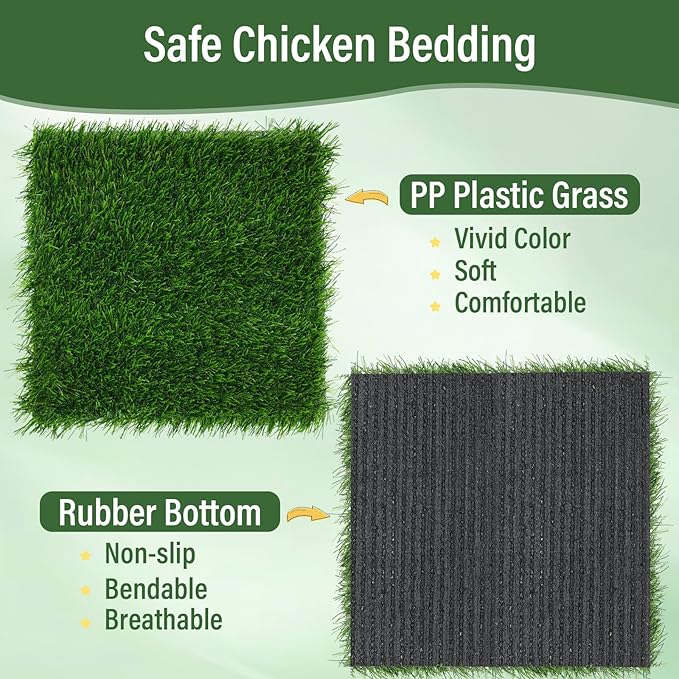 Jollidecor 6 PCS Nesting Pads for Chicken Coop-12''x12'', Washable Artificial Grass Box Liners for Laying Eggs, Green and Light Brown Chicken Bedding for Nesting Box, Pets, Garden Indoor Outdoor