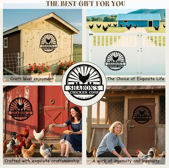 Personalized Chicken Coop Sign – Custom Metal Name Farm Sign, Outdoor Hen House Décor, Rustic Garden Lawn Plaque, Customizable Chicken Farm Sign with Name & Established Date, Unique Gift