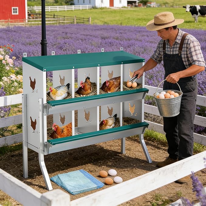 Chicken Nesting Boxes for Chicken Coop Wall-Mountable Chicken Laying Boxes Easy Egg Collection with Ventilated Design, Weatherproof Galvanized Steel Metal Roosting Boxes