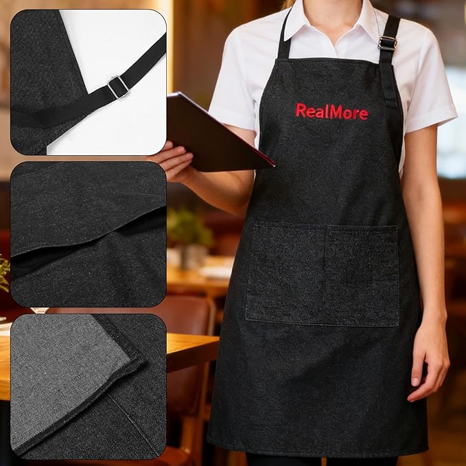 Cotton Denim Apron Waterproof Oil Resistant Work Apron with Pockets, for Cooking, BBQ, Grilling, Chef, Bartender, Carpenter, Painting, Gardening, Blacksmith, Adjustable Straps