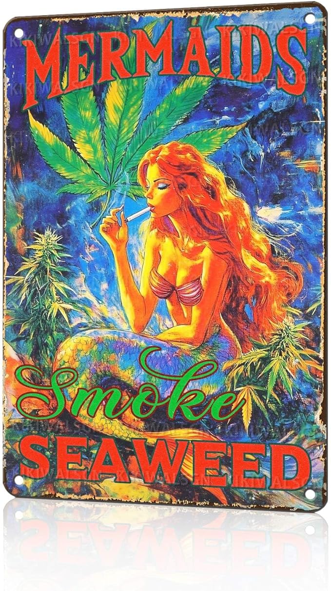 Vintage Mermaid Metal Sign Mermaids Smoke Seaweed Retro Ocean Beach Tin Sign Wall Decor Coastal Home Beach House Patio Porch Bathroom Coastal Novelty Decor Bar 12 * 8 In