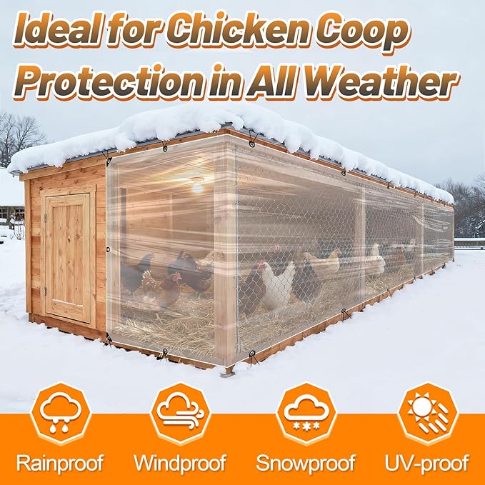 2pcs 4x13ft Chicken Coop Covers Accessories for Winter - Easy to Install Waterproof Chicken Run Tarp with Elastic Cords & Ropes
