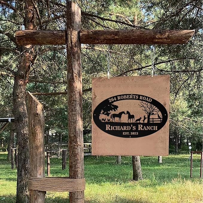 Personalized Farm Sign, Custom Ranch Sign, Custom Farm Metal Signs Outdoor, Customized Family Name Metal Signs for Farms, Ranch, Stable, Farmhouse, Housewarming Rancher Gifts