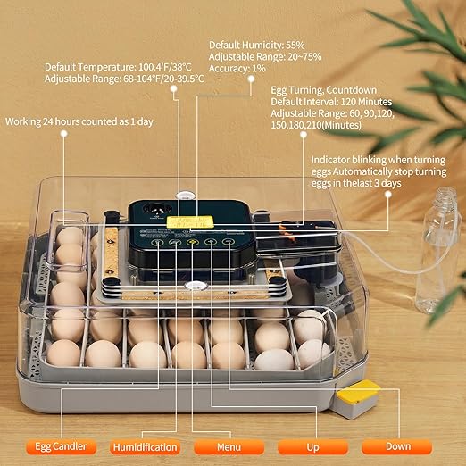 Winado Incubators for Hatching Eggs, 48 Egg Incubator with Automatic Egg Turning, Temperature & Humidity Control, Egg Candler, Automatic Water Filling and Day Counter for Eggs Hatching