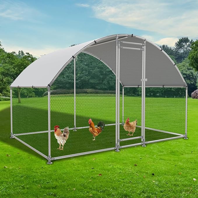Large Metal Chicken Coop, Outdoor cage Run with Waterproof and Anti-UV Cover, Dome Roof Walk-in Poultry Cage Rabbit Duck House for Outside, Backyard and Farm.