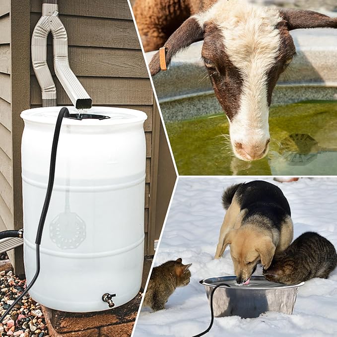 Biubee 500W Livestock Water Heater - Thermostatic Control Farm De-icer for 50 Gallon Horse Water Trough Tank, Aluminum PTFE Submersible Winter Outdoor Chicken Water Heater for Bird Bath