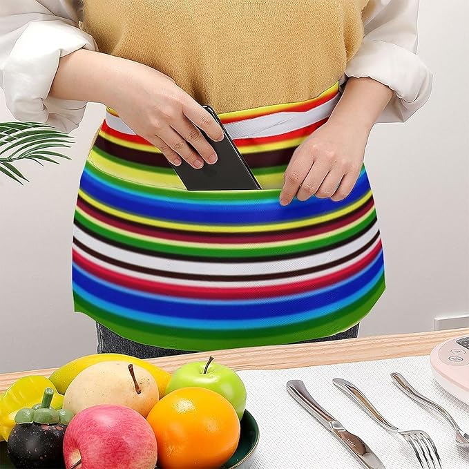 Unisex Apron for Cooking Server Waitress Half Waist Apron with 3 Pockets