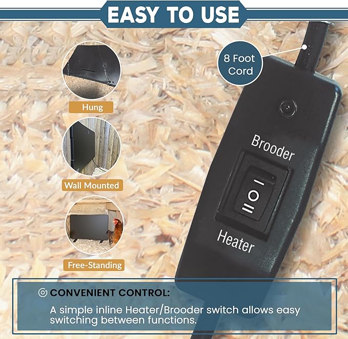 Farm Innovators 2-In-1 Radiant 200-Watt Chicken Coop Panel Heater Converts to 50W Brooder Heater for Chicks, Free Standing or can be Wall Mounted, Hung or Used Horizontally