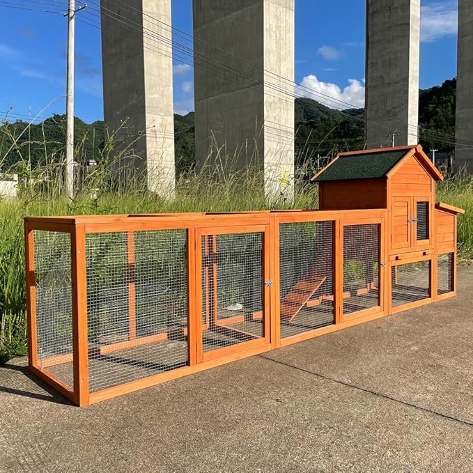 Large Wooden Chicken Coop for Backyard Chickens, Outdoor Hen House with Nesting Box, Run Enclosure, and Weather Resistant Finish