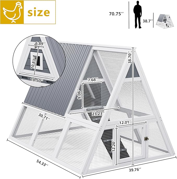 Large Chicken Run Coops with Nesting Boxes Outdoor for 4-6 Chickens Wooden Duck Rabbit Hen House A-Frame Quail Pens with Wire Fencing and Weatherproof Roof for Backyard, Farm, Yard(Extremely Stable)