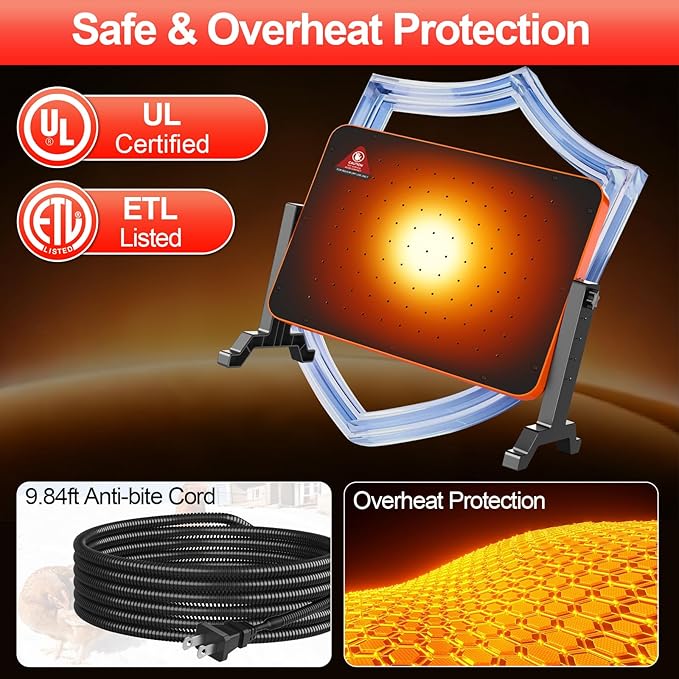 Chick Brooder Heater,200W Chick Heat Brooder Plate with Adjustable Height & Angle,Safe Radiant Heating Plate with Temp (86~194℉)&12H Timer,Brooding Plate Chicken Coop Heater for Chicks,Quail,Ducklings