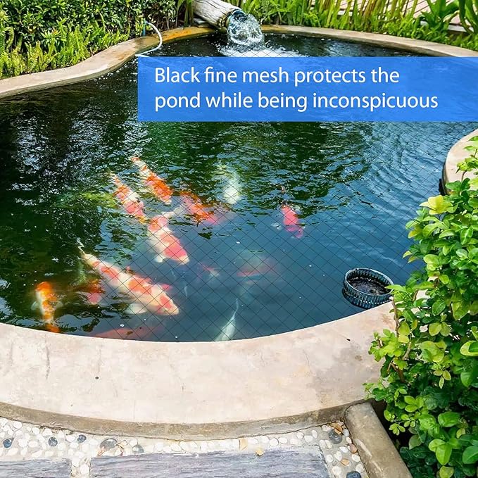 Koi Pond Netting Kit 20 x 30 ft,Black Pond Netting for Koi Ponds Heavy Duty Woven Pond Net for Leaves Reusable Pool Protective Cover Netting Protecting Koi Fish from Birds, Cats and Predators
