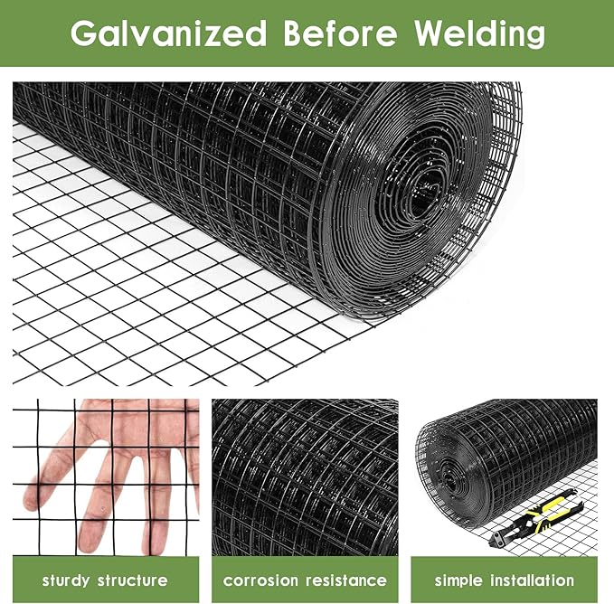 Tongmo 48" x 100' Black Hardware Cloth, 1inch Mesh Chicken Wire Fence, 19 Gauge Vinyl Coated Wire and Welded Wire Roll,Garden Fence, Poultry Netting for Rabbit/Duck/Chicken Coop