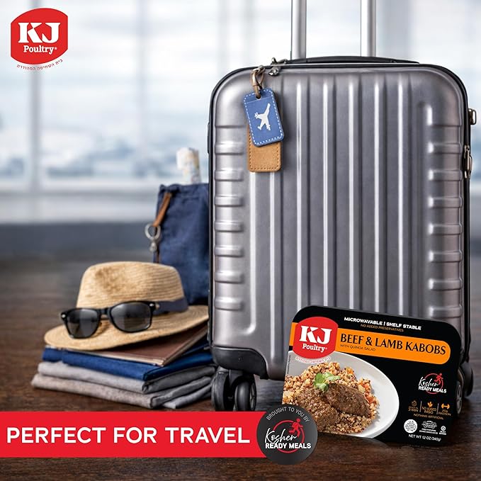 KJ Poultry Kosher Ready Meals - Beef Lamb Kabob & Quinoa, MRE Meat Meals Ready to Eat (1 Pack) Prepared Entree Fully Cooked, Shelf Stable Microwave Dinner Travel, Military, Camping, Emergency Survival
