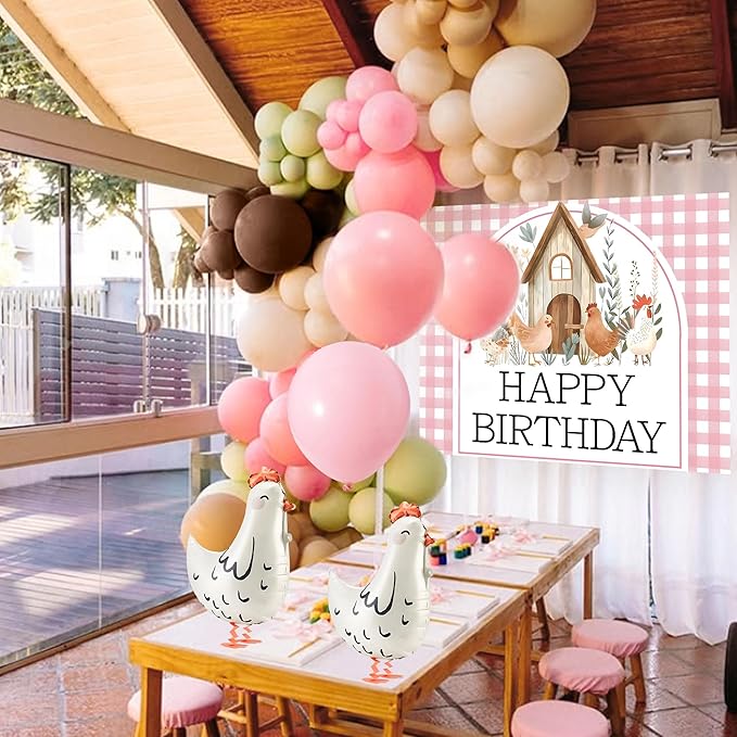 Farm Chicken Birthday Decorations Chicken Balloons This Chick Is One Birthday Party Pink And Orange Party Decorations Pink Orange Yellow Balloons