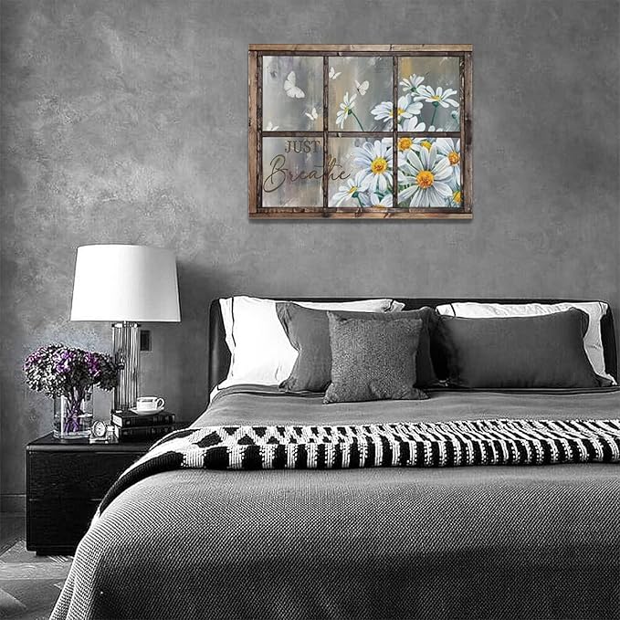 Daisy Wall Decor Rustic Flower Wall Art Farmhouse Window Daisies Pictures Bathroom Decor Country Butterfly Canvas Prints Just Breathe Artwork Home Office Decoration For Kitchen Bathroom Living Room