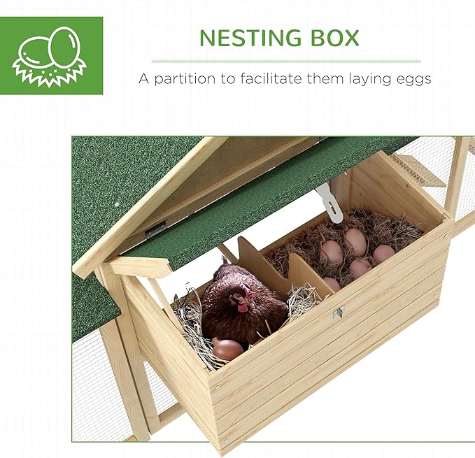 PawHut 80" Chicken Coop, Wooden Outdoor Chicken Cage Hen House with Nesting Box, Double Runs, Removable Tray, Ramps, for Backyard