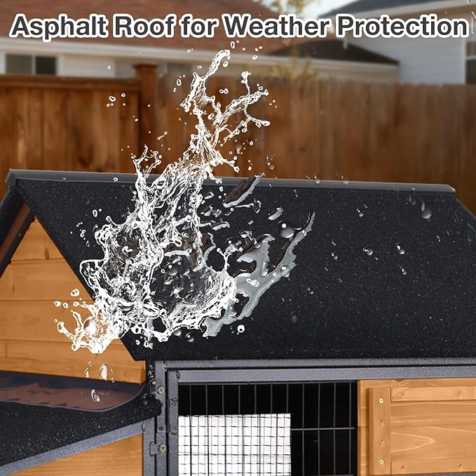 85.6" Chicken Coop with Wheels and Large Run, Heavy Duty Metal Frame Wooden Hen House for 4-6 Chickens, Mobile Poultry Cage with 3 Nesting Boxes, Waterproof Asphalt Roof & Anti-Predator Locks