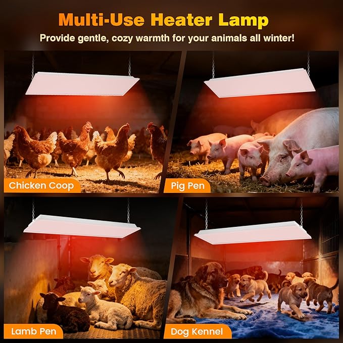 40"x11" Large Overhead Infrared Heater, 150W Chick Brooder Lamp for 50-75 Chicks, Safe and Energy Efficient Adjustable Hanging Heat Lamp with Uniform Heat for Chicken Coops, Pigs, Indoor & Outdoor