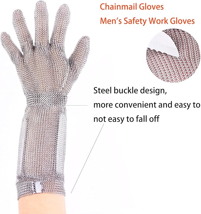 15cm Long Chainmail Glove for Butcher, Finger Protective Safety Work Glove, Cut Resistant Gloves with Metal Craw (S)