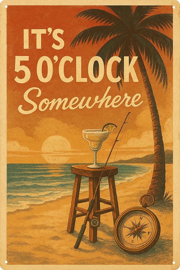 Vintage Man Cave Bar Signs for Home Bar, Basement, Outdoor, It's 5 O'Clock Somewhere Sign, Metal Beach Bar Wall Decor, Cool Garage Bar Accessories Mancave Gifts for Men - 8x12 Inch