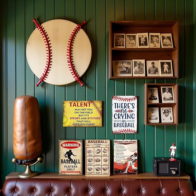 5 Pack Baseball Decor For Boys Room Vintage Baseball Tin Sign Baseball Stuff Accessories Wall Art Decor Posters Baseball Themed Party Decoration Motivational Quote Gifts Cool Boy Bedroom Decor 8x12 In