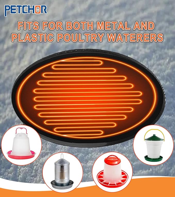 6" Heated Chicken Waterer Base for Winter, Energy Saving Poultry Water Heater for 1 to 5 Gallon Buckets Prevents Freezing, for Chickens Ducks Geese and Turkeys