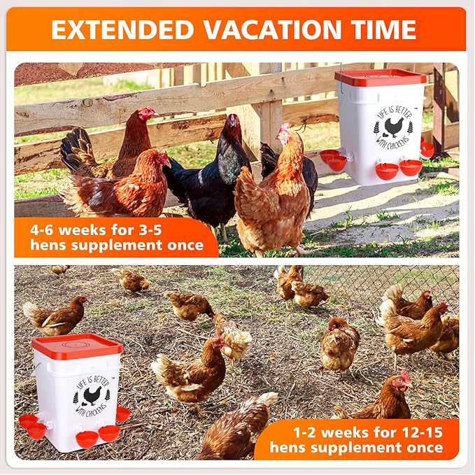 Tgeyd Chicken Waterer 5 Gallon, with 6 Enlarge Automatic Water Cups, Large Cicken Waterer for Chicken Duck and Goose