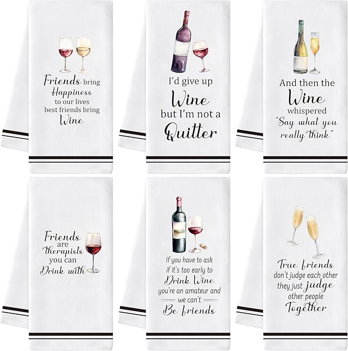 GROBRO7 Funny Wine Hand Towel - 6Pcs Wine Theme Kitchen Decorative Soft Polyester Dish Towels for Bar Dining Room Bathroom Home Party Decor, Housewarming Gift for Hostess Men Women