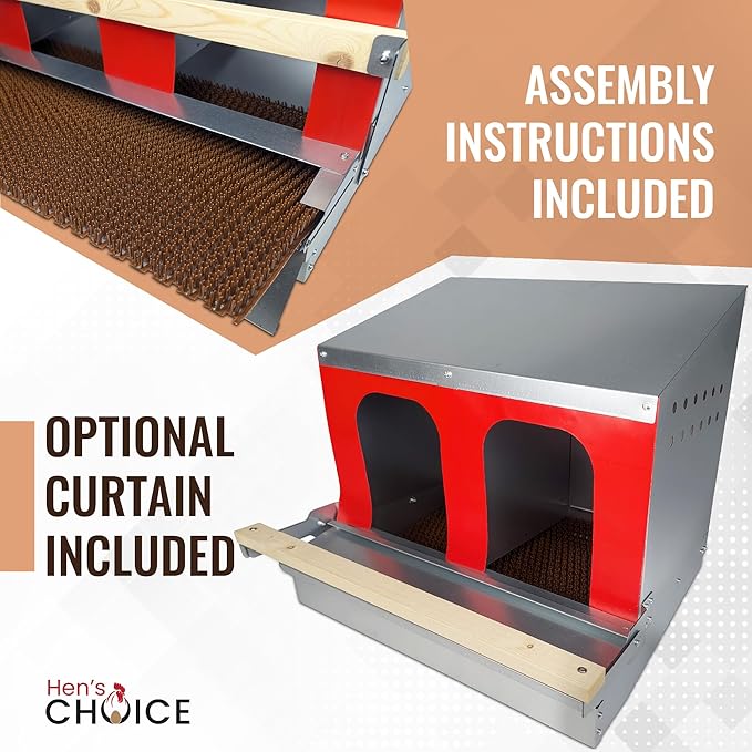 Hen's Choice™ - Reversible Roll Out Nest Box for Chickens | Roll Away Nest Box | 2 Compartment 21" | Heavy Duty Galvanized