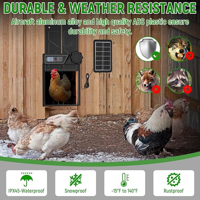 Automatic Chicken Coop Door Solar Powered, LCD Display Automatic Chicken Door with Timer, Aluminum Chicken Door with Remote Control