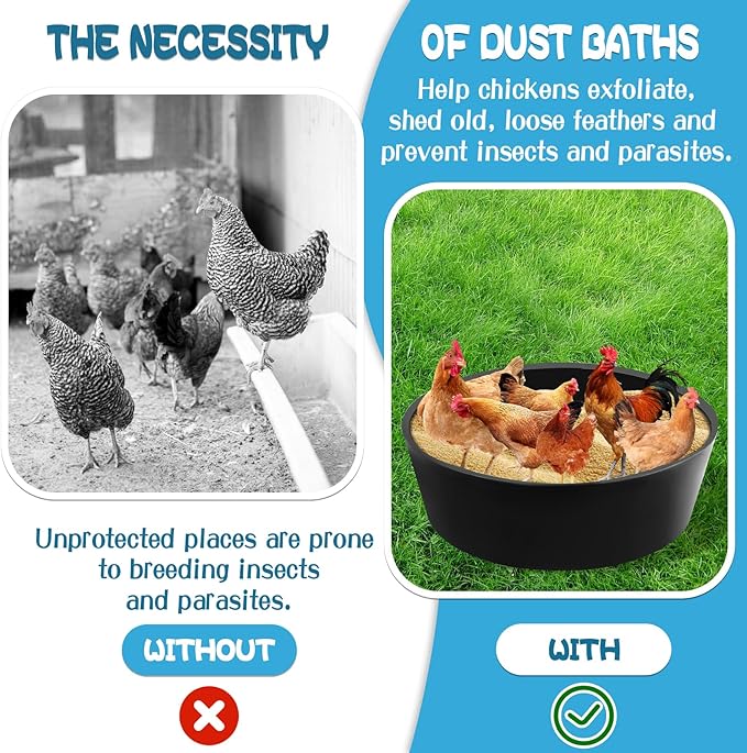 2Pcs Chicken Dust Bath Tub, 25'' D x 5.9'' H, Bottomless Design Chicken Dust Bath Container, Chicken Coop Cleaner Container for Farms, Chicken Coops, Environmental Protection and Easy to Assemble
