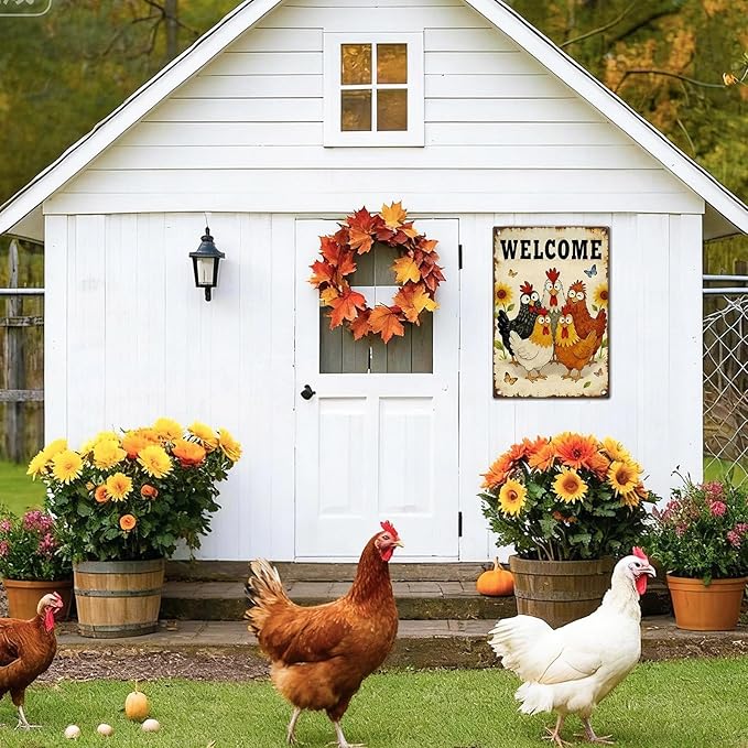 Funny Chicken Signs - Vintage Chicken Coop Sign Metal Welcome Tin Signs For Chicken Lovers Gifts Outdoor Home Farm Wall Art Decor 8x12 Inch