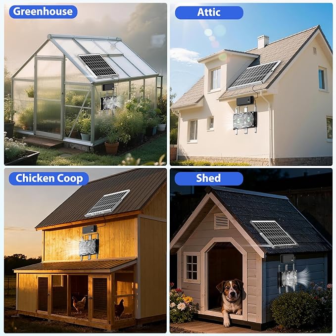Solar Fan with Battery, Solar Fan for Greenhouse & Chicken Coop, Solar Fans for Outside, Solar Powered Exhuast Fans for Chicken Coop Doghouse Shed Circulation Vent Ventilation Cooling