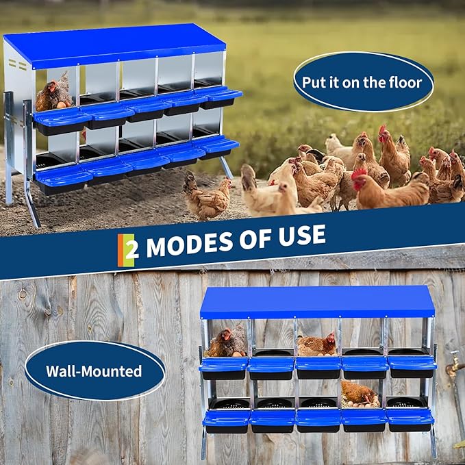 Chicken Nesting Boxes,10-Hole Nesting Box for Chicken Coop with Roll Away Design & Removable Lid,Laying Box for Chicken Coop,Easy Egg Collection, Easy Cleaning, with Legs