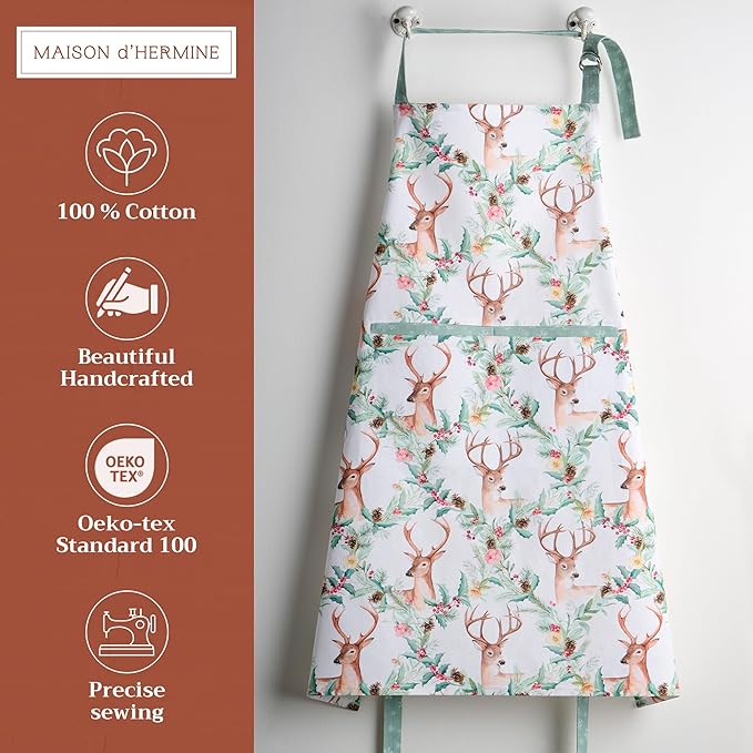 Maison d' Hermine 100% Cotton Apron for women with Pocket Kitchen Chef Apron for Men Cooking Easter Decorations