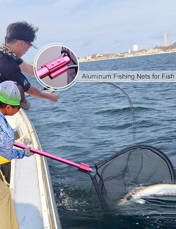 Beoccudo Extra Large Fishing Landing Net - 72"-94" Heavy Duty Telescopic Aluminum Handle, Snag-Free Rubber Mesh for Saltwater Boat, Net Hoop 28x24in, 30in Deep