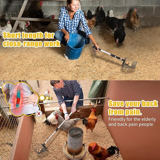 Cat Litter Scoop with Long Handle, 3 in 1 Adjustable 22" to 42" Chicken Coop Litter Scooper, Metal Pooper Sifter, Chicken Coop Sand Scooper, Sturdy Pet Care Tool, Chicken Coop Accessories