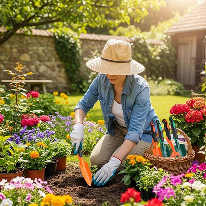 6 Pcs Colorful Garden Tools Set Heavy Duty Gardening Tools Set Include Garden Shovel Transplant Trowel and Hand Rake with Ergonomic Handle Aluminum Alloy Lawn for Planting Gifts Men Women