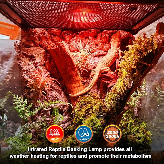 2 Pack Infrared Heat Lamp Bulbs, 100W Reptile Heat Emitter Infrared Basking Spot Light, Red Heat Lamp for Chickens Coop Reptile Pets Brooder Use