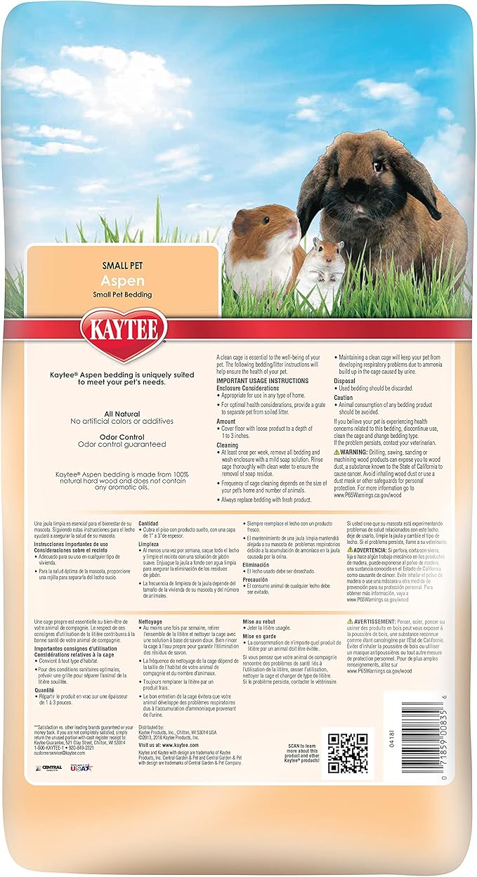 Kaytee Aspen Small Animal Pet Bedding For Pet Guinea Pigs, Rabbits, Hamsters, Gerbils, and Chinchillas, 19.7 Liters