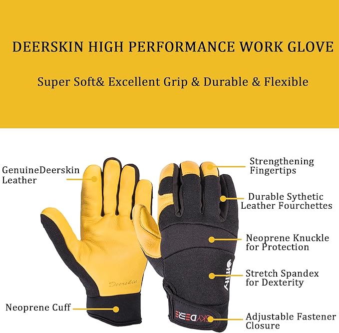 SKYDEER Full Grain Deerskin Leather Gloves for Men and Women, Extra Soft and Hands Protection, 3D Ergonomic Design (SD2210)